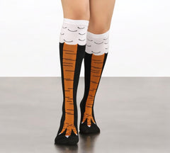 Chicken Leg Thanksgiving Socks - Funny knee-high socks with orange chicken leg design.