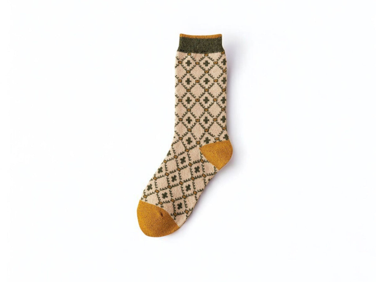 Heritage Knit Wool Socks - Cross Pattern - Cozy Winter Design